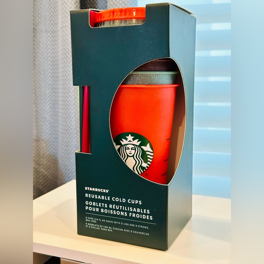 Starbucks Cups Christmas Sparkle 2020 Reusable Cold Cups - Set of 5 - Brand New